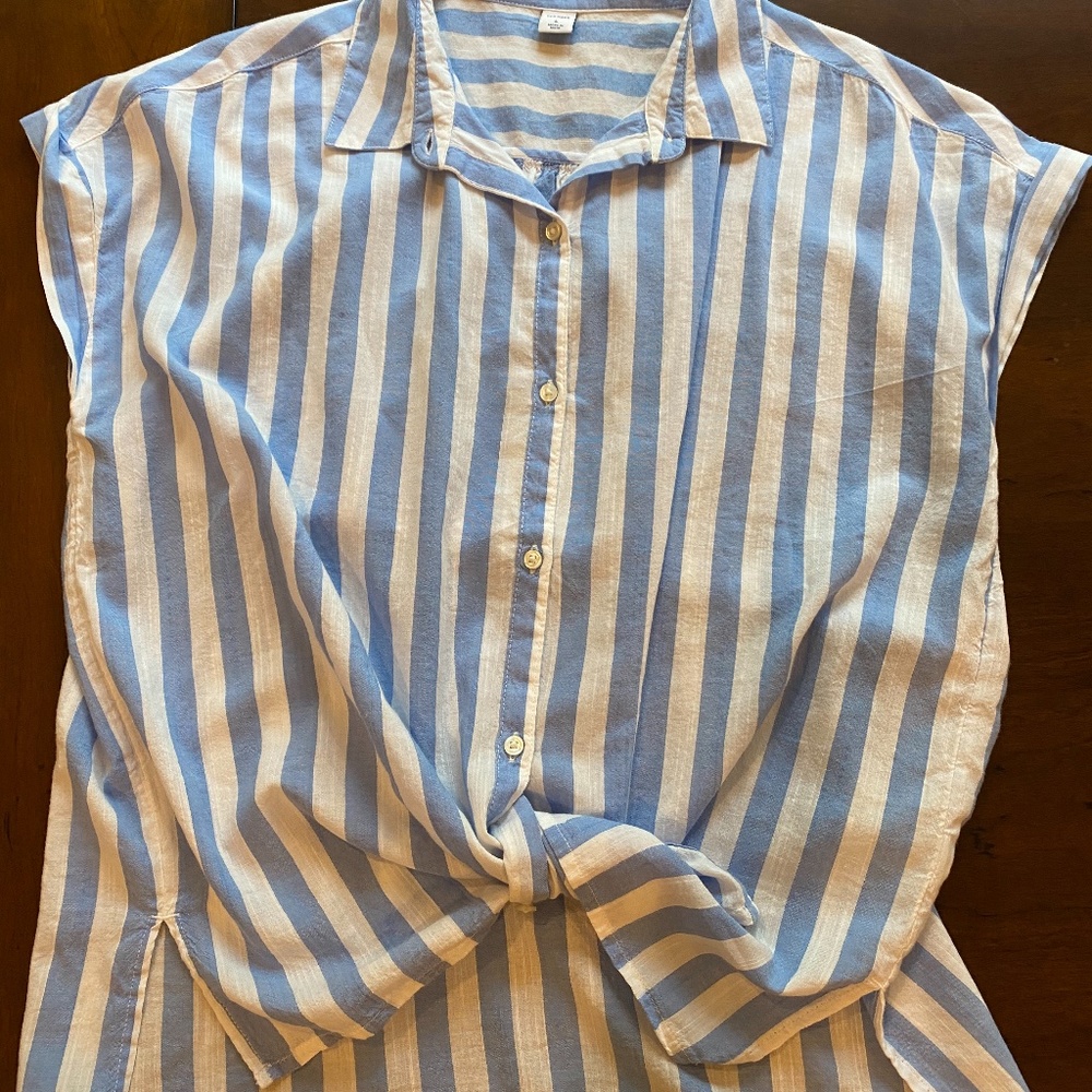 Blue and white striped button down blouse